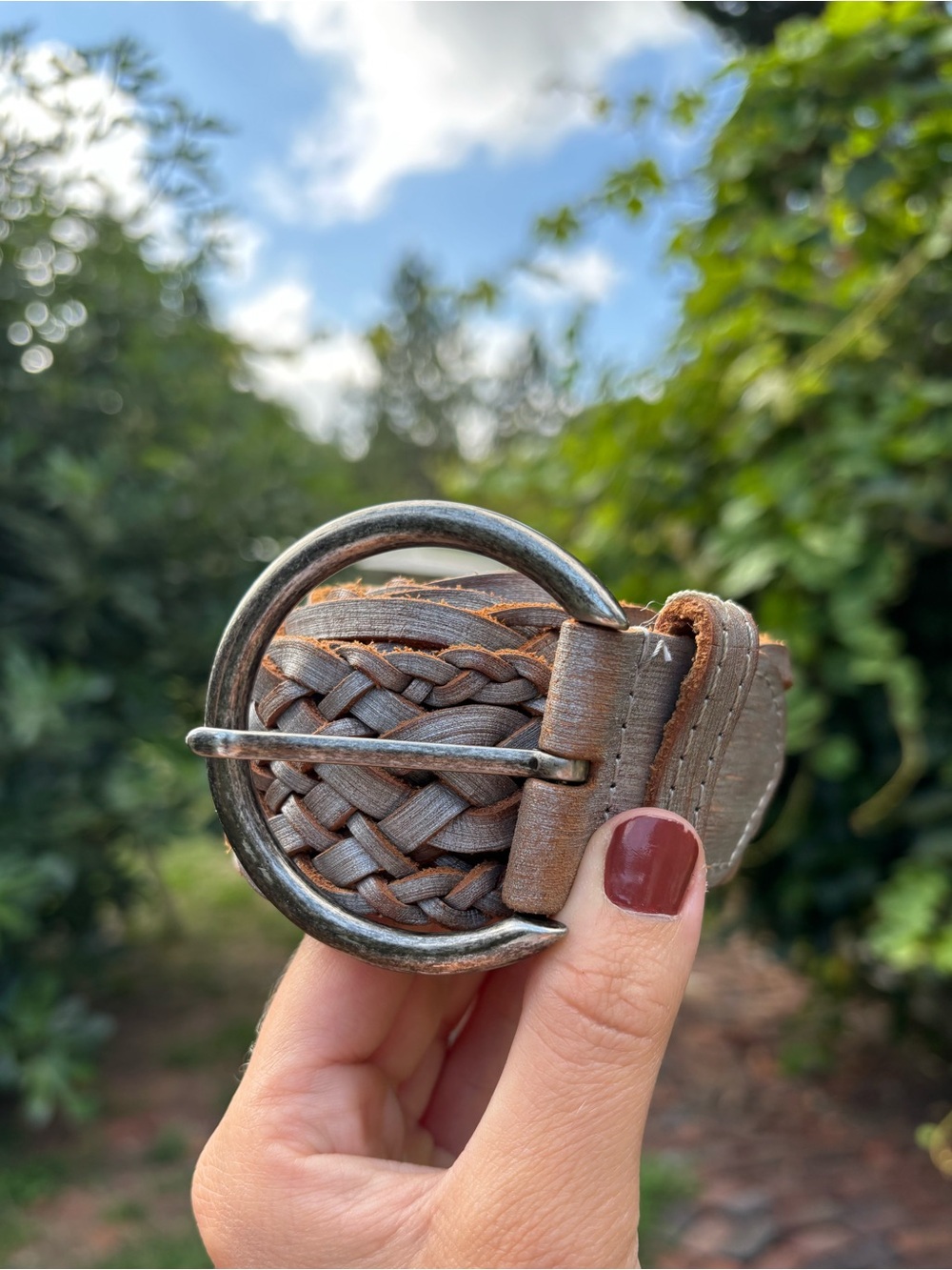 Braided Leather Belt -Distressed Silvery Grey